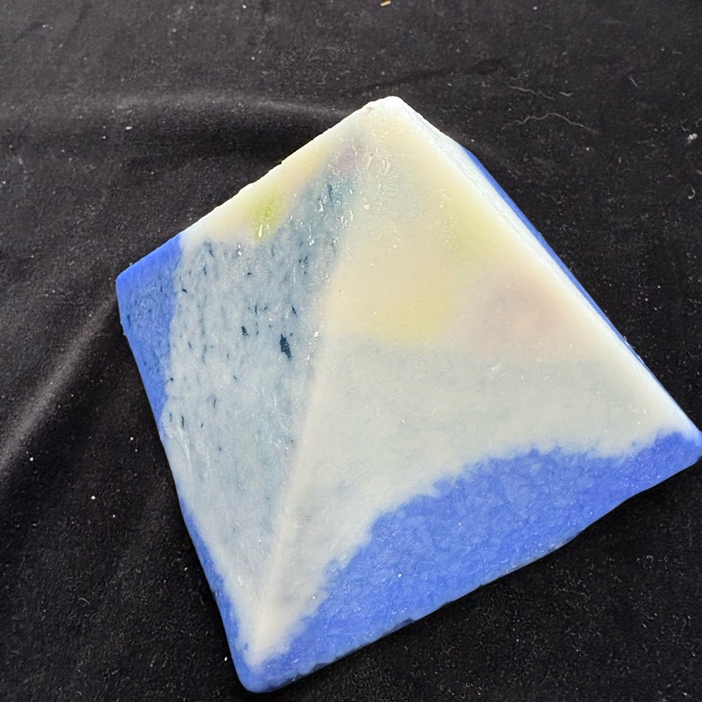 “Mountain View “ “Handmade Cast Glass Pyramid 4”x3” OOAK Blue &White